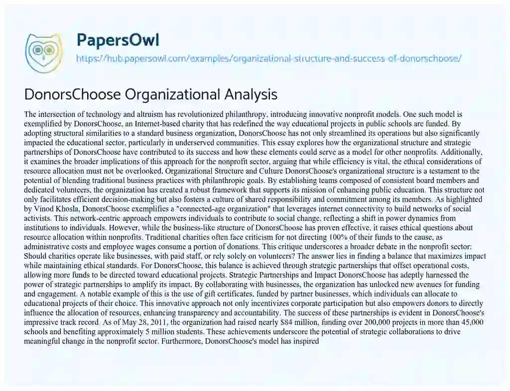 Essay on DonorsChoose Organizational Analysis