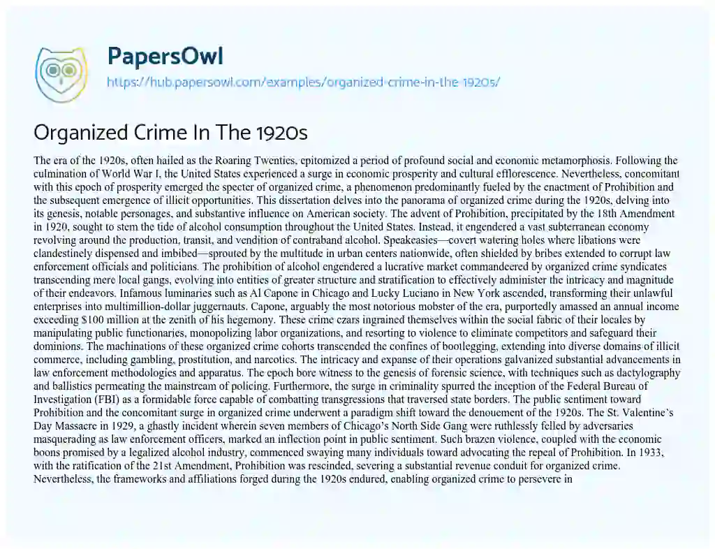 Essay on Organized Crime In The 1920s