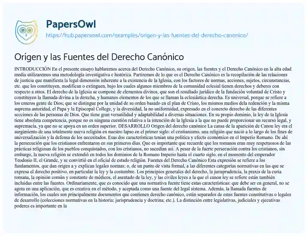 Essay on Orígen y las Fuentes del Derecho Canónico