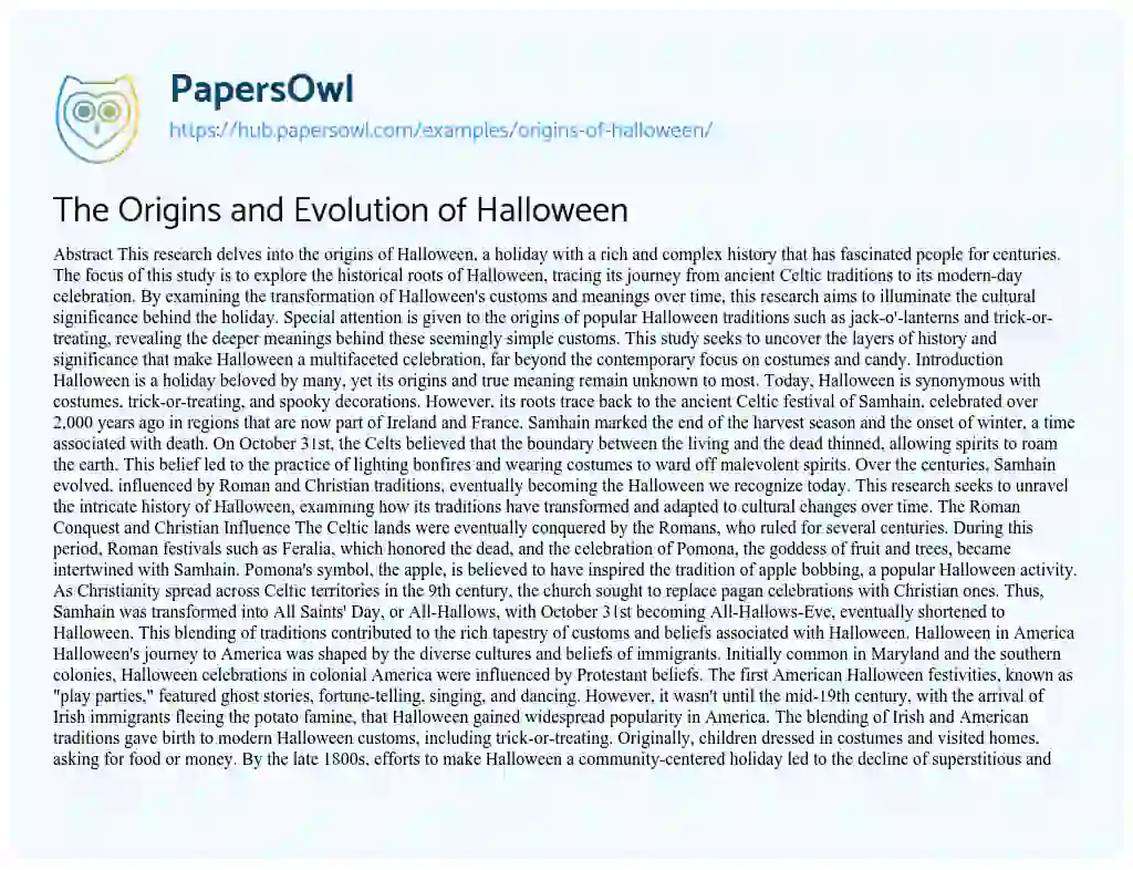 Essay on The Origins and Evolution of Halloween
