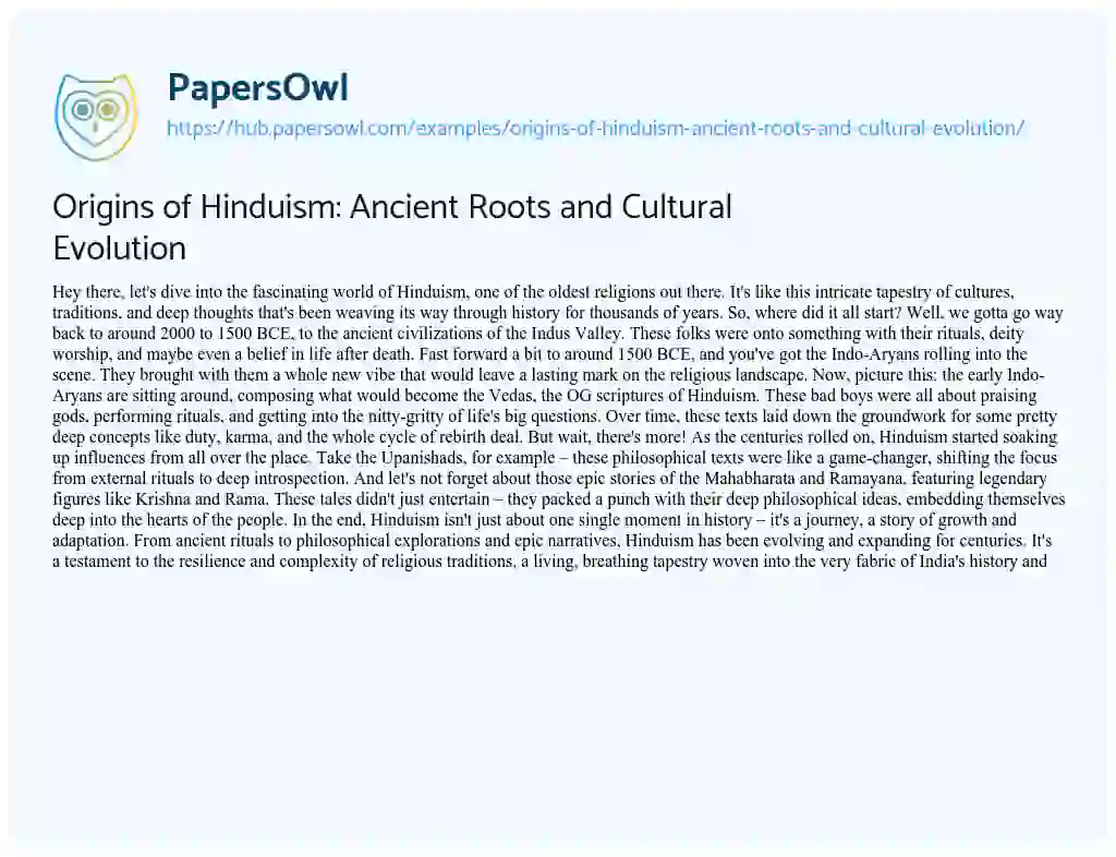 Essay on Origins of Hinduism: Ancient Roots and Cultural Evolution