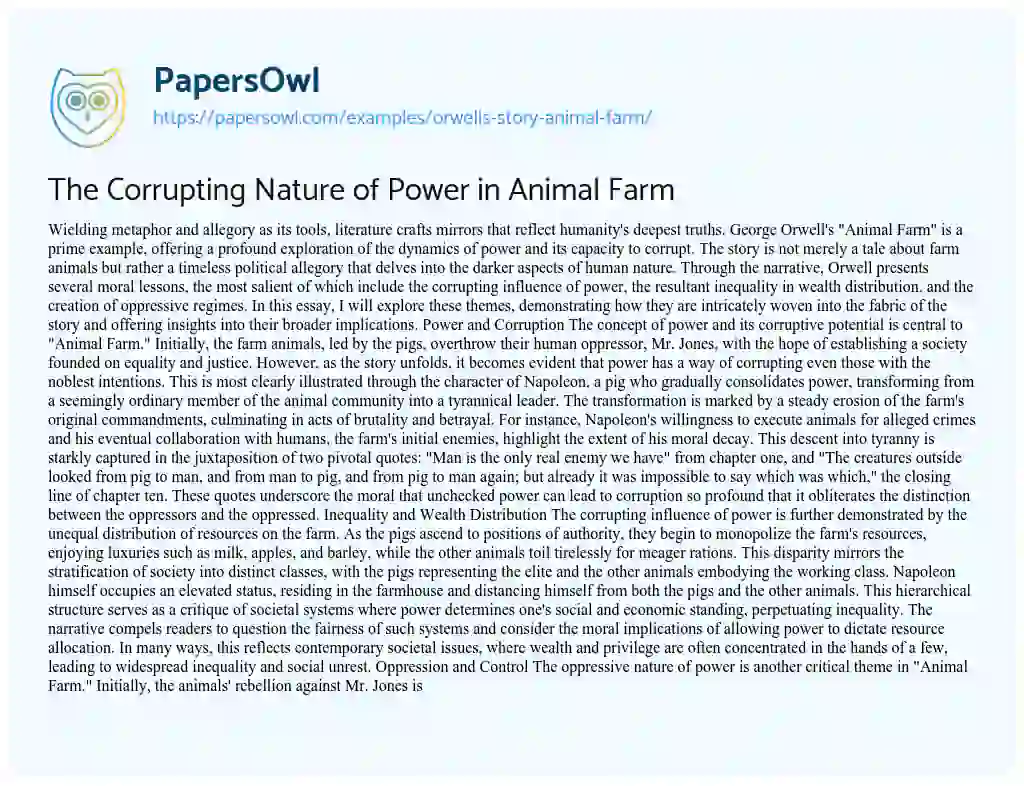 Essay on The Corrupting Nature of Power in Animal Farm