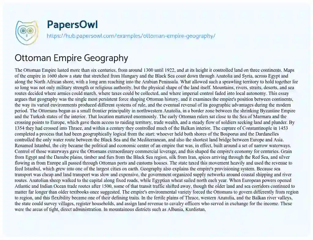 Essay on Ottoman Empire Geography
