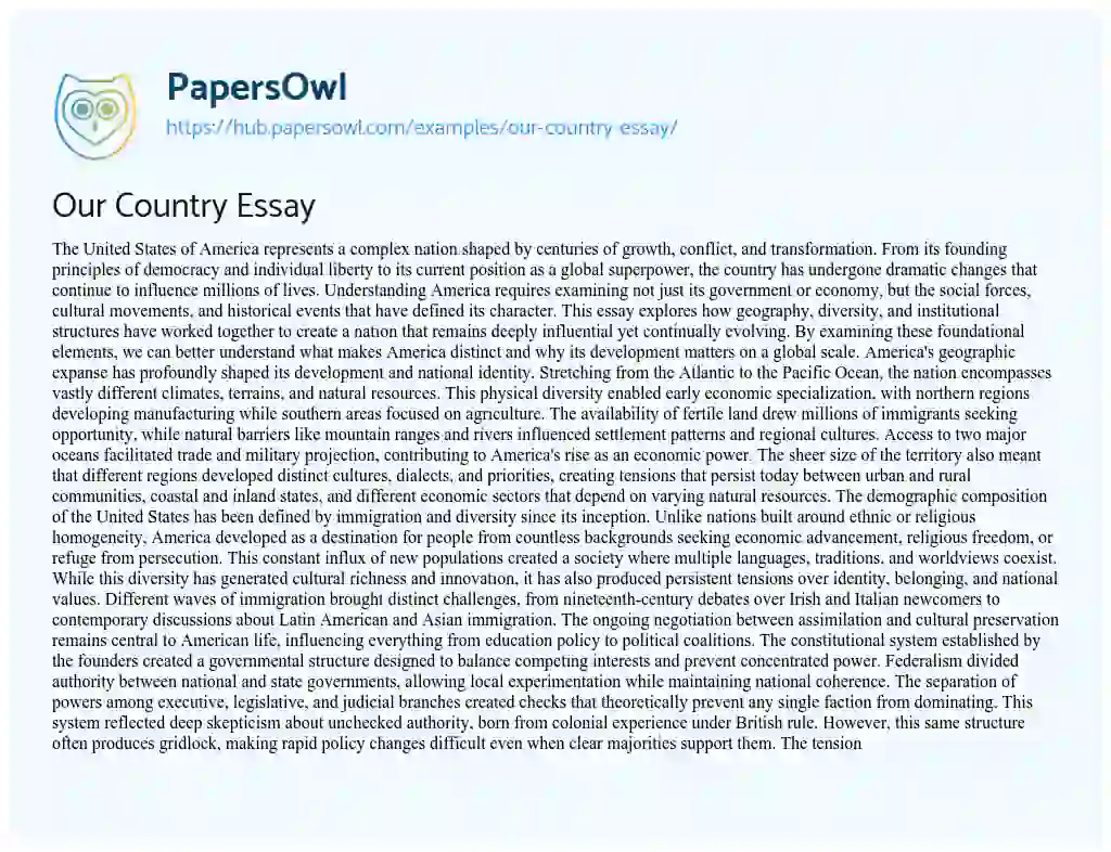 Essay on Our Country Essay