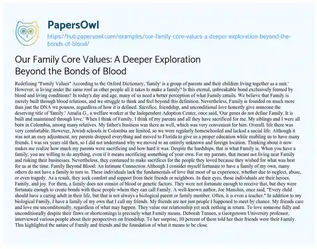 Essay on Our Family Core Values: A Deeper Exploration Beyond the Bonds of Blood