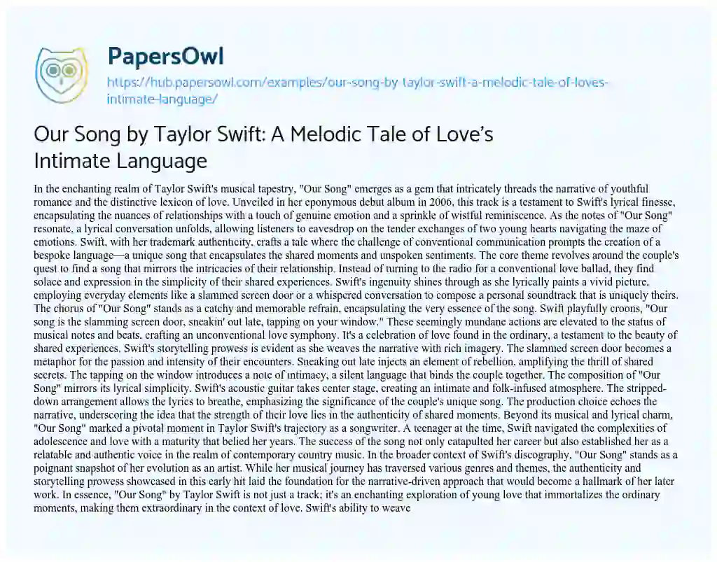 Essay on Our Song by Taylor Swift: A Melodic Tale of Love’s Intimate Language