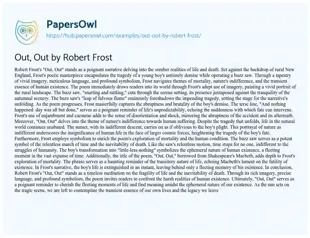 Essay on Out, Out by Robert Frost