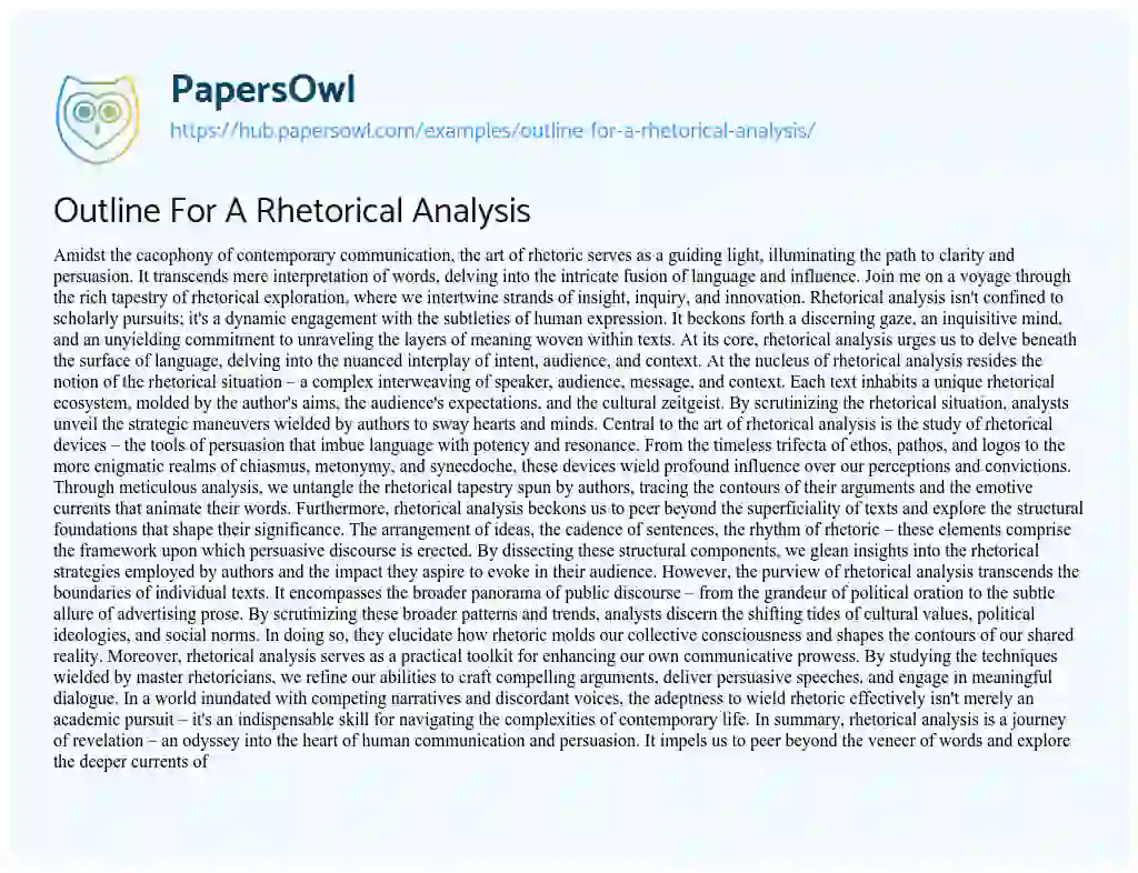 Essay on Outline For A Rhetorical Analysis