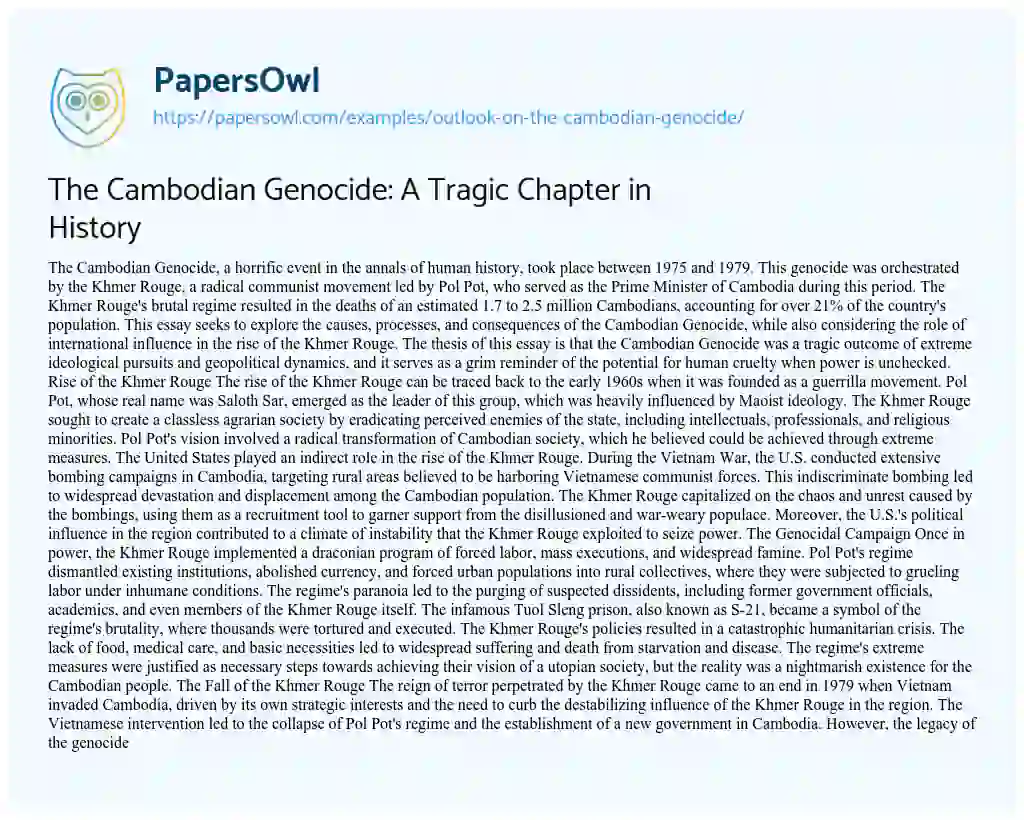 Essay on The Cambodian Genocide: A Tragic Chapter in History