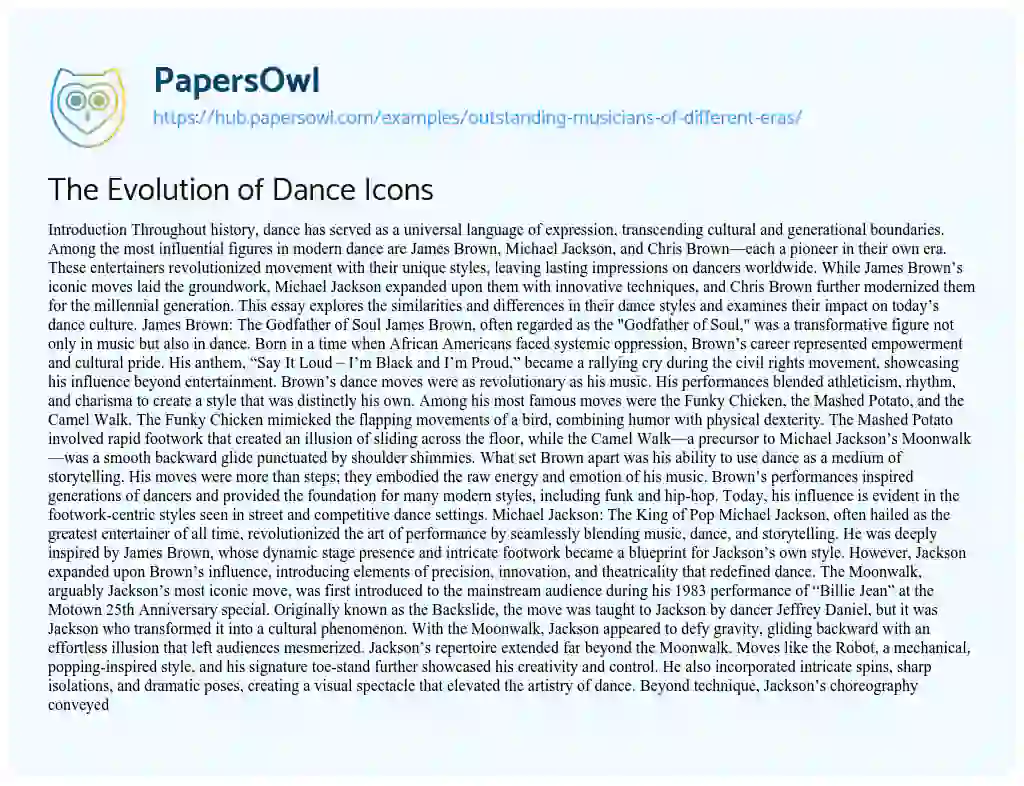 Essay on The Evolution of Dance Icons