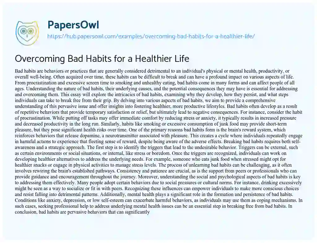 Essay on Overcoming Bad Habits for a Healthier Life