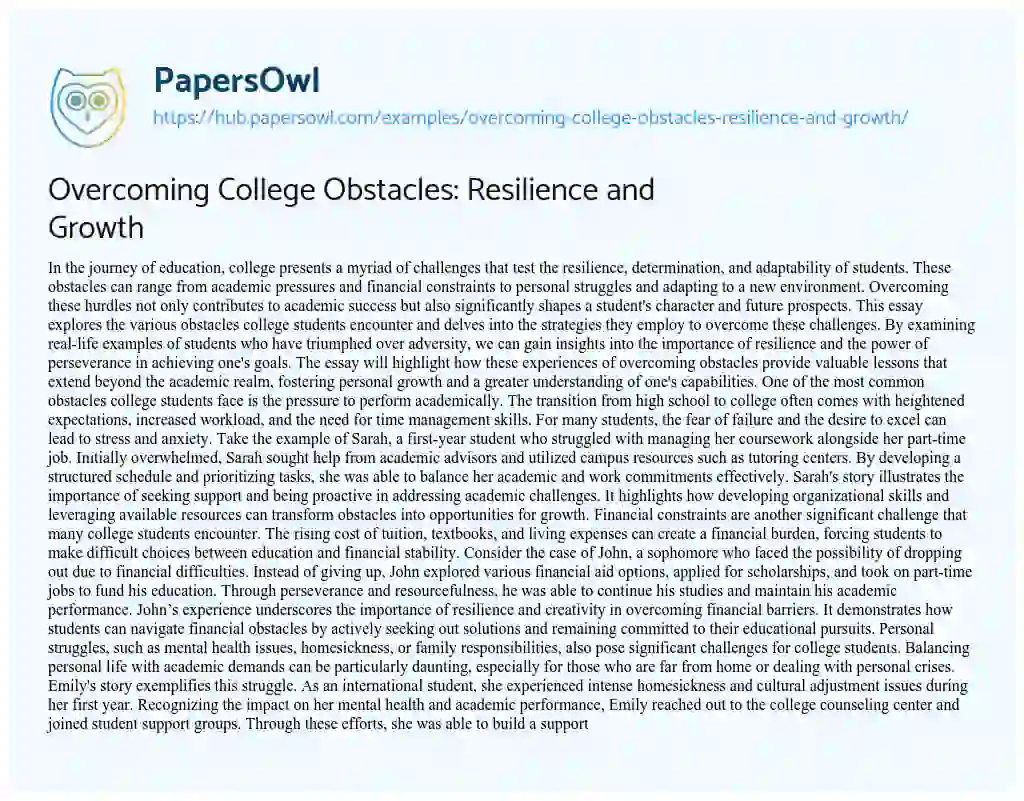 Essay on Overcoming College Obstacles: Resilience and Growth