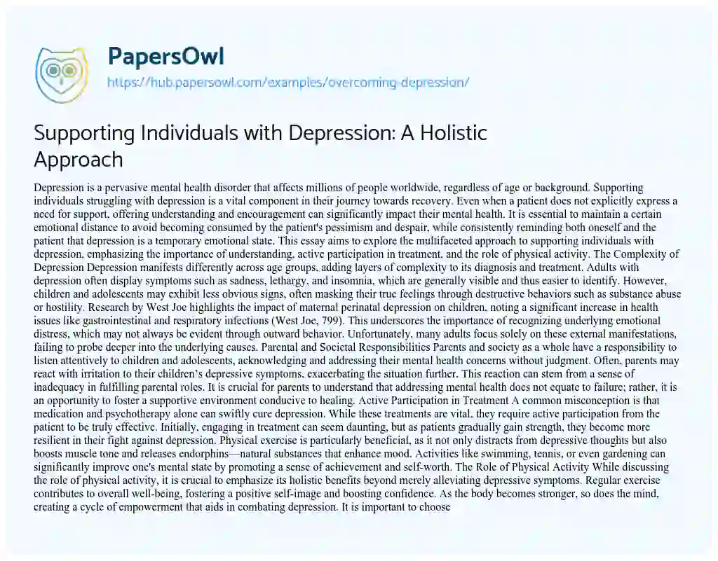 Essay on Supporting Individuals with Depression: A Holistic Approach