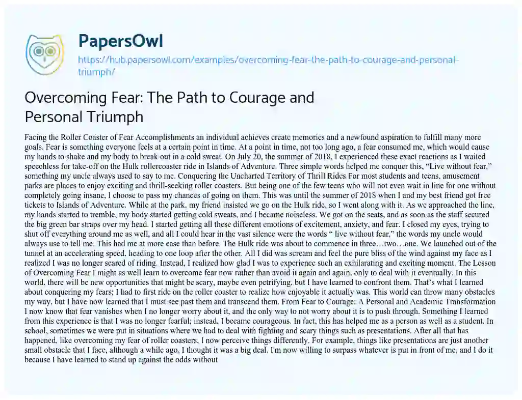 Essay on Overcoming Fear: The Path to Courage and Personal Triumph