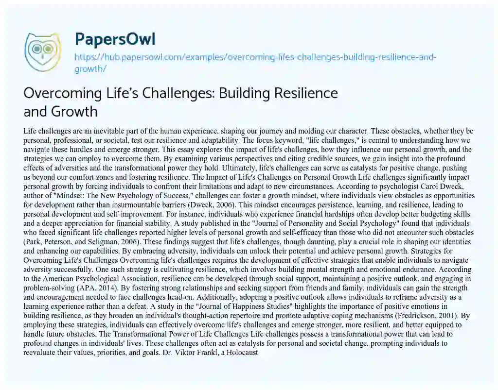 Essay on Overcoming Life’s Challenges: Building Resilience and Growth