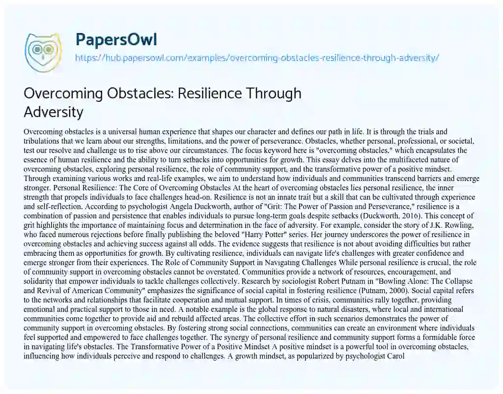 Essay on Overcoming Obstacles: Resilience Through Adversity