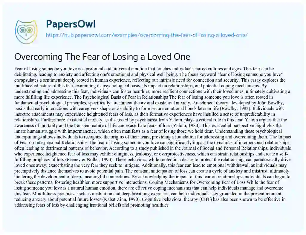 Essay on Overcoming The Fear of Losing a Loved One