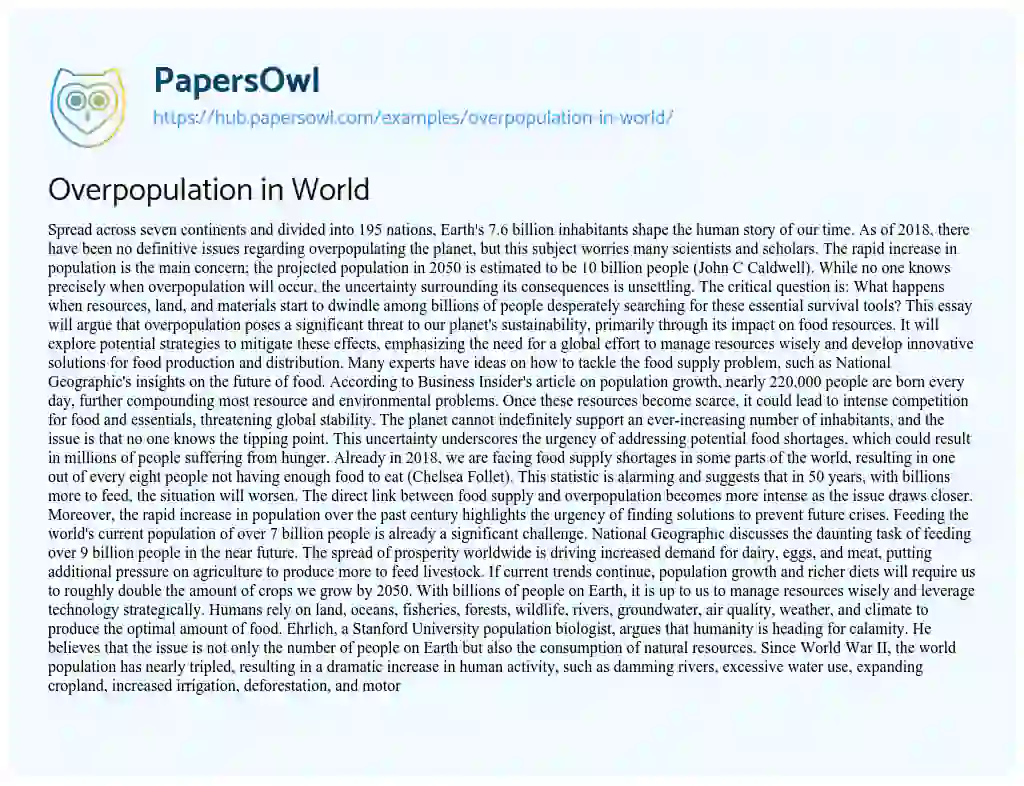 Essay on Overpopulation in World
