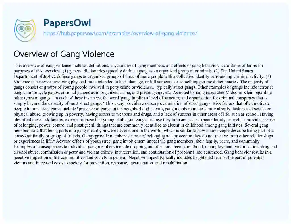 Essay on Overview of Gang Violence