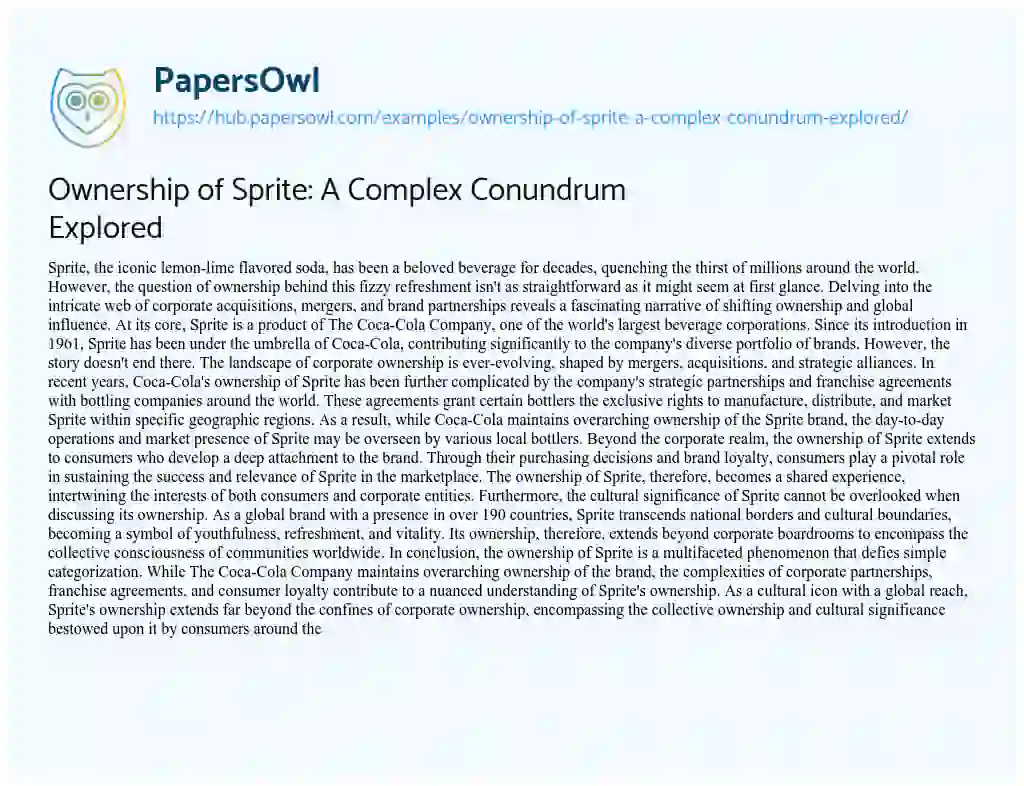 Essay on Ownership of Sprite: A Complex Conundrum Explored