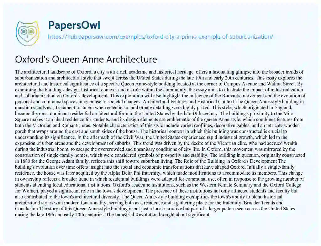 Essay on Oxford’s Queen Anne Architecture