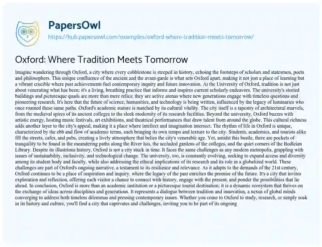 Essay on Oxford: Where Tradition Meets Tomorrow