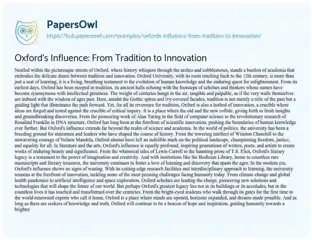 Essay on Oxford’s Influence: From Tradition to Innovation
