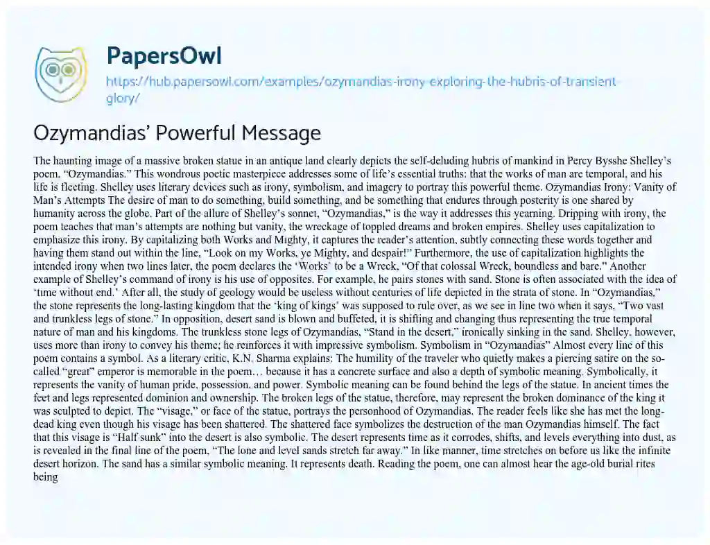 Essay on Ozymandias’ Powerful Message