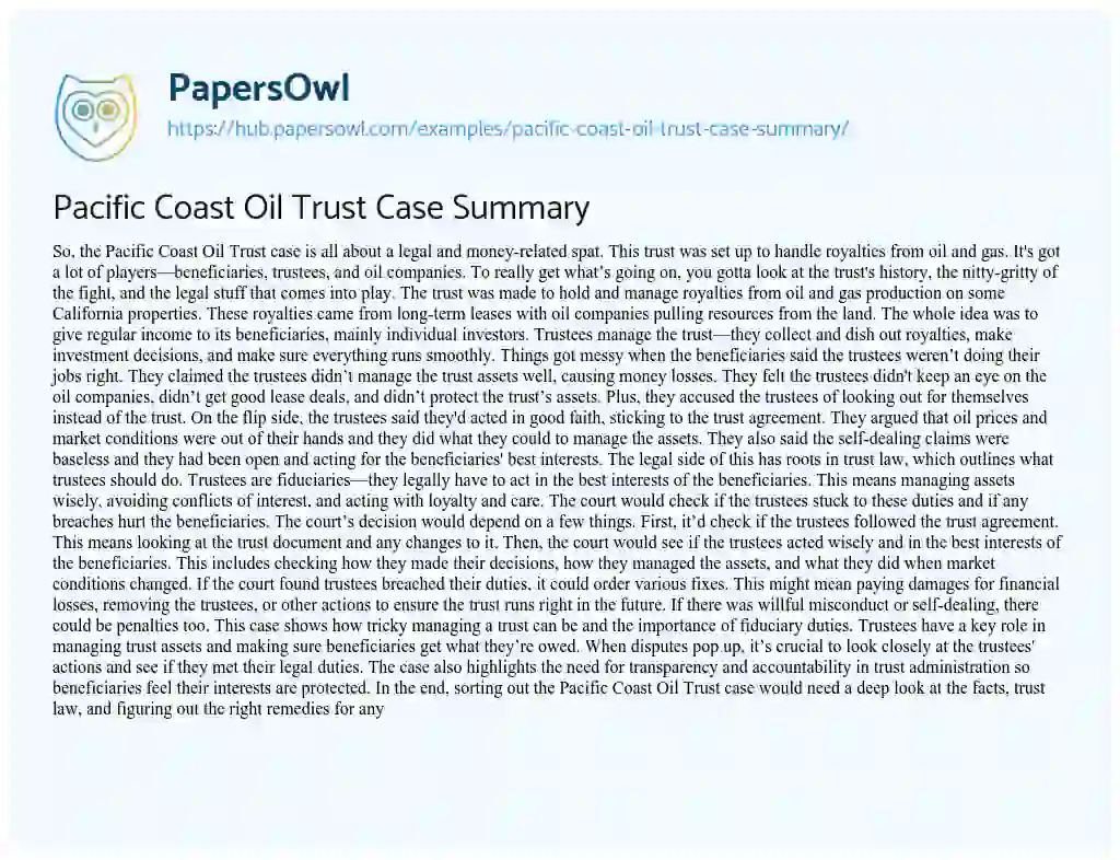 Essay on Pacific Coast Oil Trust Case Summary