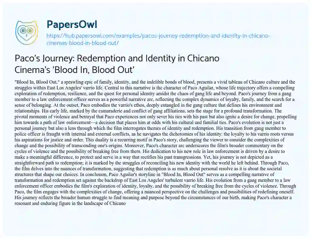 Essay on Paco’s Journey: Redemption and Identity in Chicano Cinema’s ‘Blood In, Blood Out’