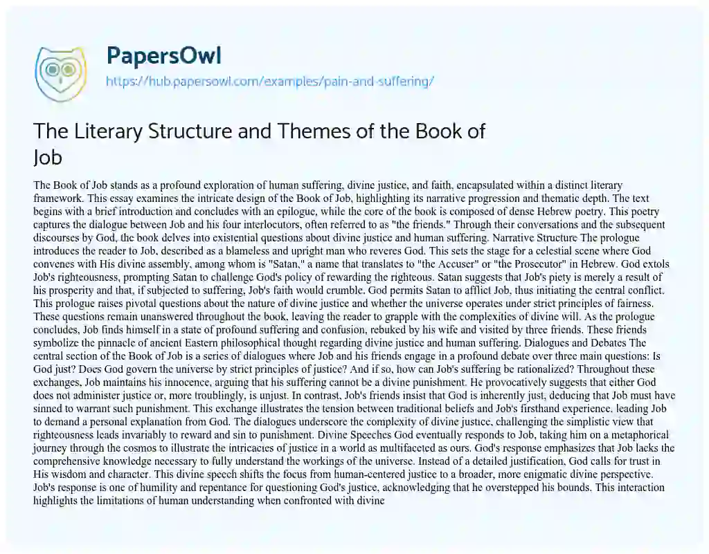 Essay on The Literary Structure and Themes of the Book of Job