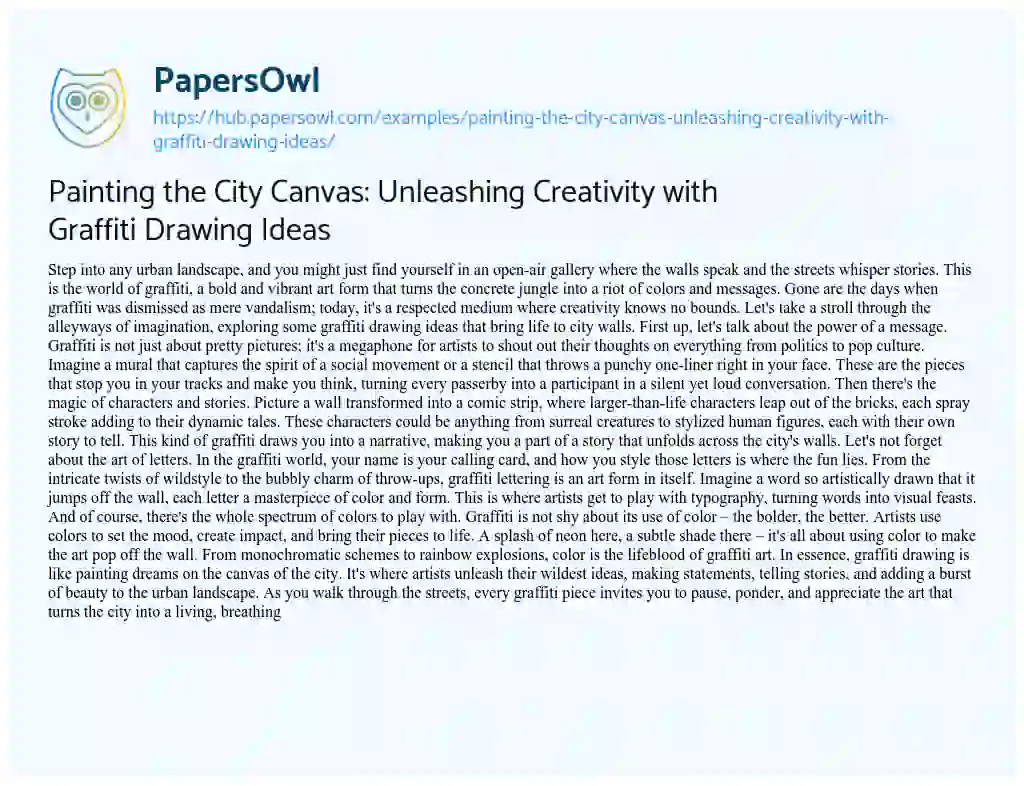 Essay on Painting the City Canvas: Unleashing Creativity with Graffiti Drawing Ideas