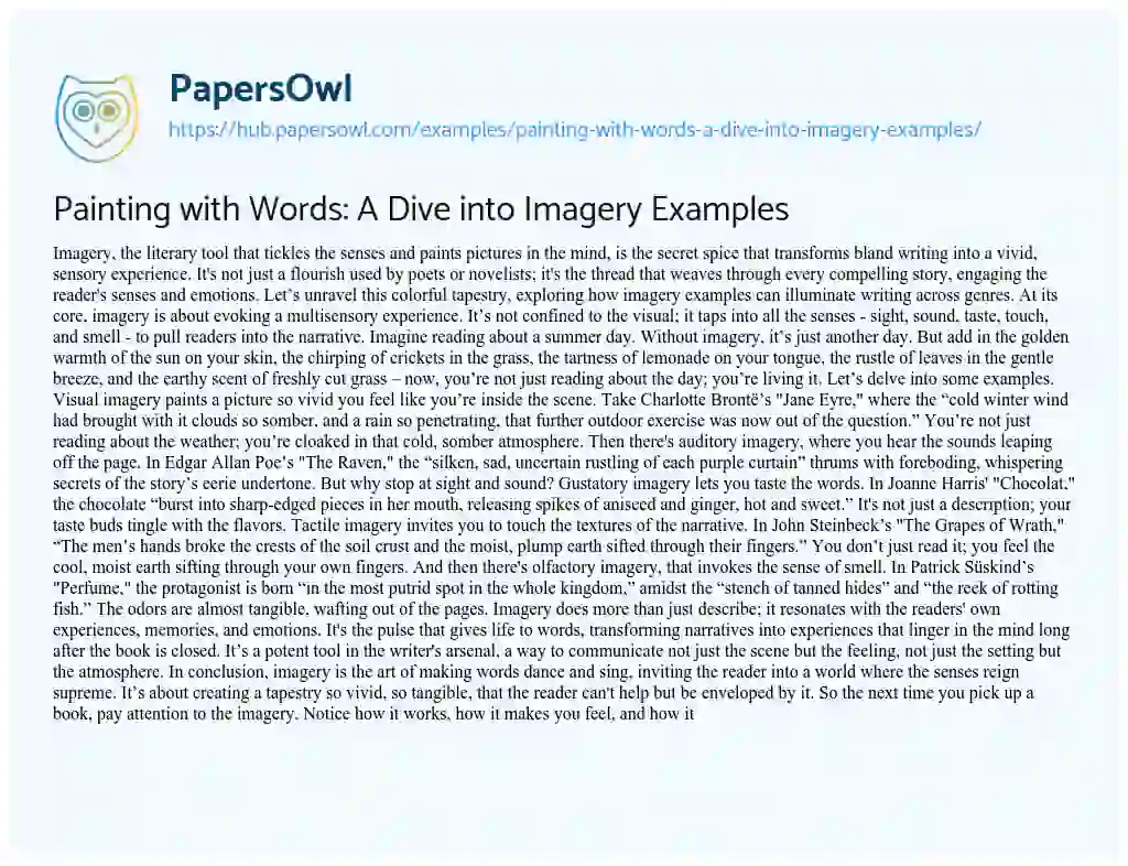 Essay on Painting with Words: A Dive into Imagery Examples