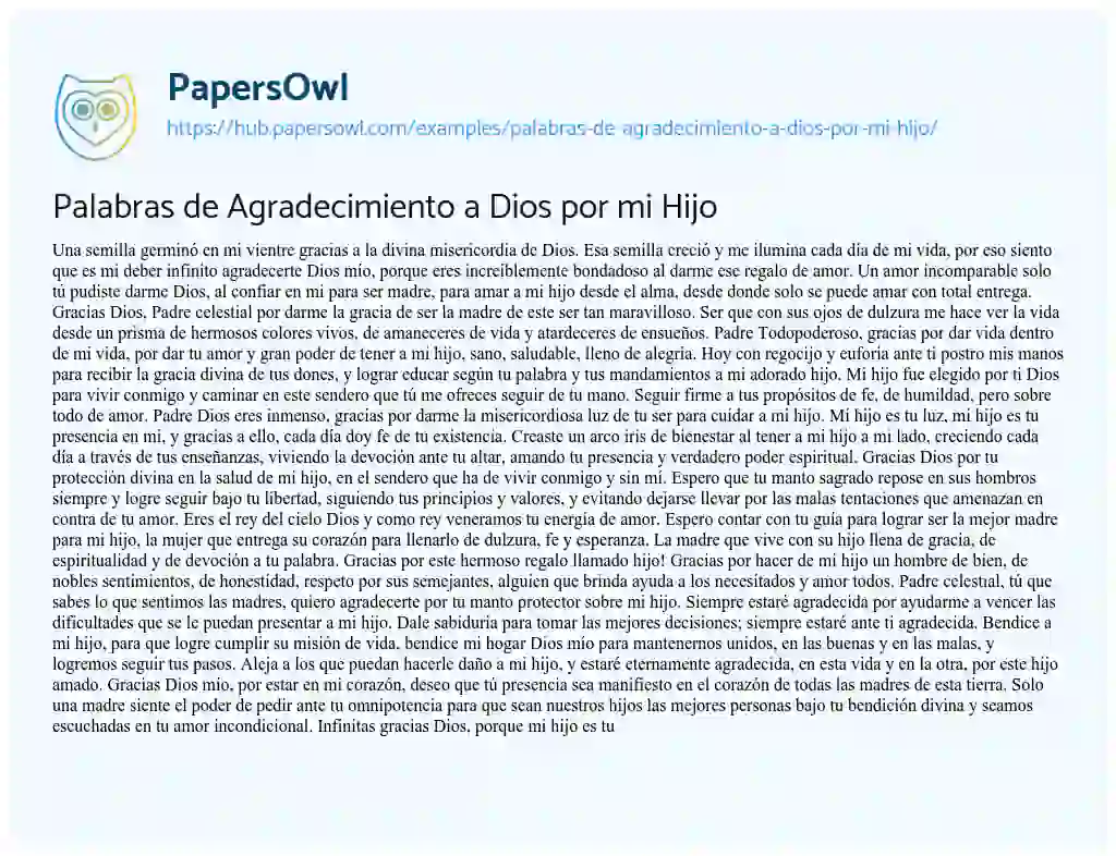 Essay on Palabras de Agradecimiento a Dios por mi Hijo