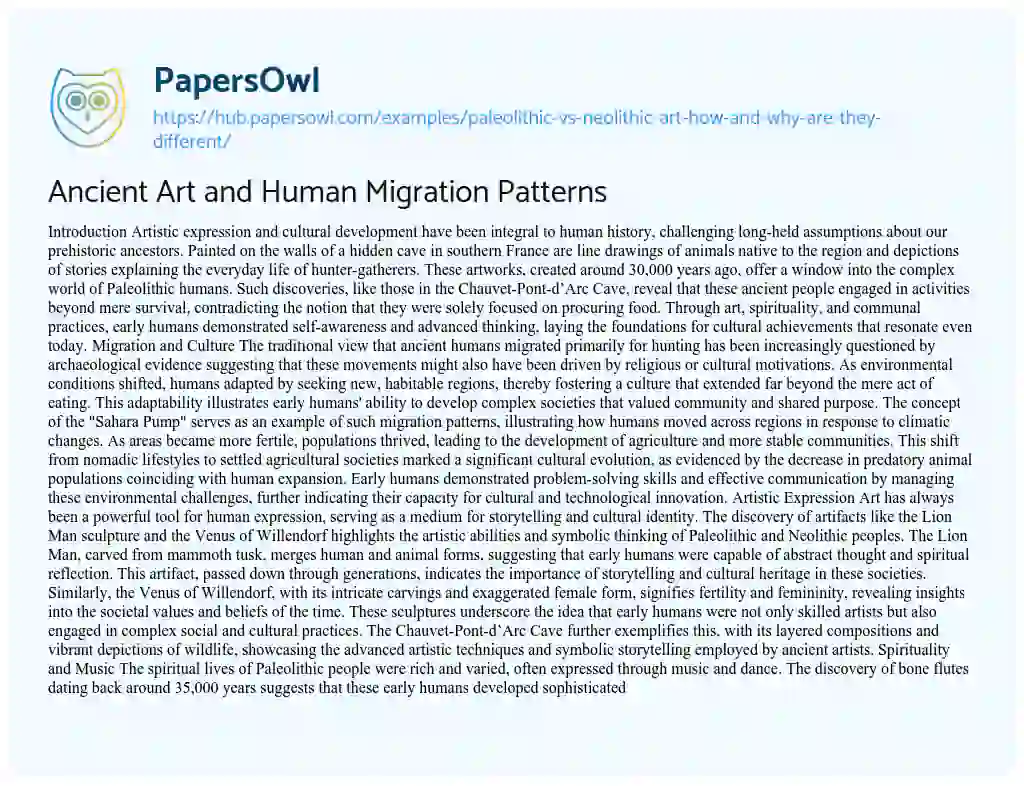 Essay on Ancient Art and Human Migration Patterns