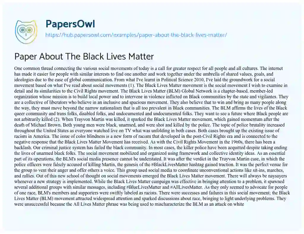 Essay on Paper About The Black Lives Matter