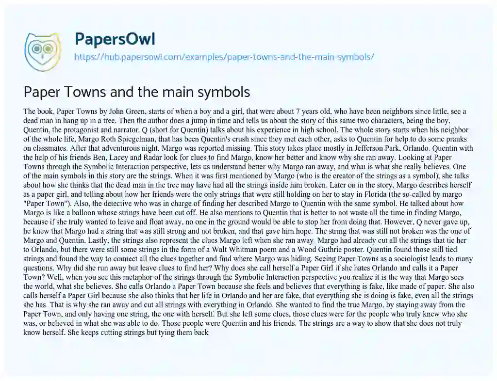 Essay on Paper Towns and the main symbols