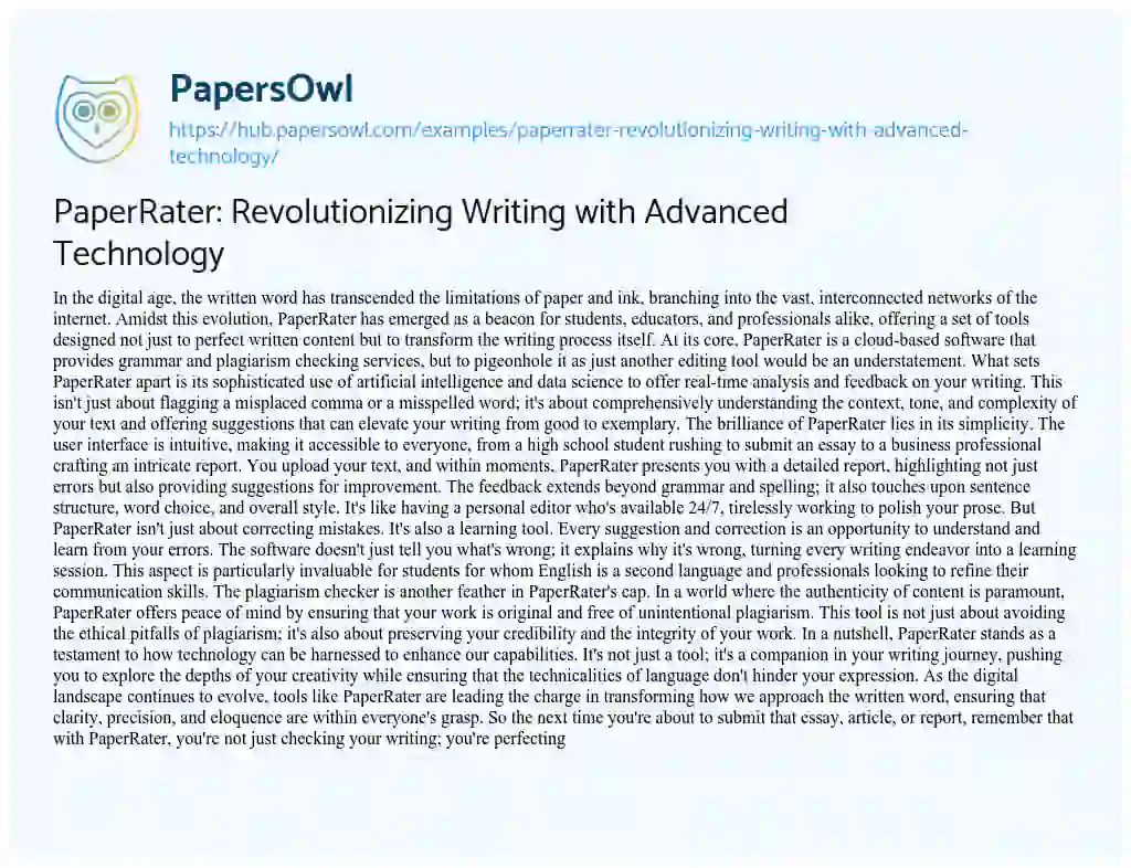 Essay on PaperRater: Revolutionizing Writing with Advanced Technology
