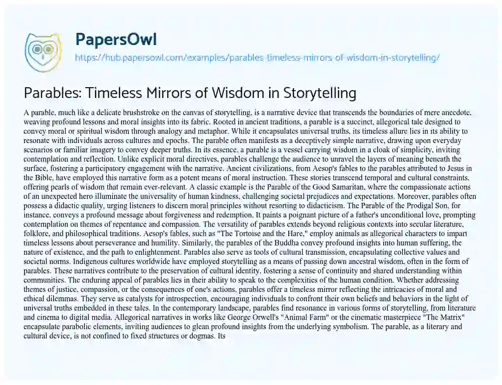 Essay on Parables: Timeless Mirrors of Wisdom in Storytelling