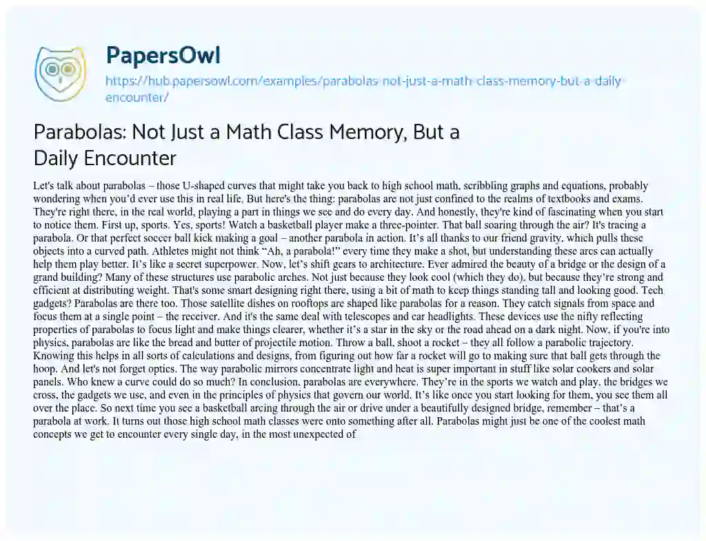 Essay on Parabolas: Not Just a Math Class Memory, But a Daily Encounter