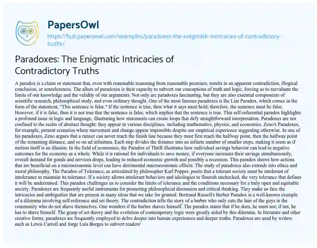 Essay on Paradoxes: The Enigmatic Intricacies of Contradictory Truths