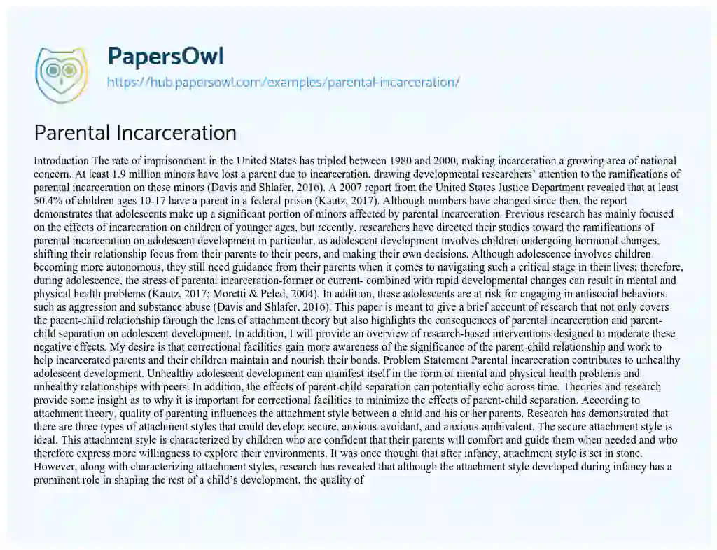 Essay on Parental Incarceration