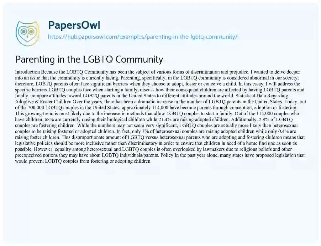 Essay on Parenting in the LGBTQ Community