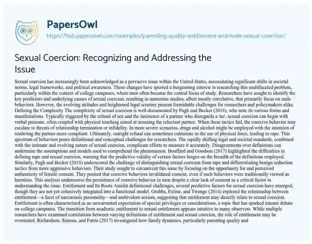 Essay on Sexual Coercion: Recognizing and Addressing the Issue