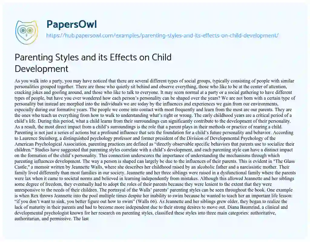 Essay on Parenting Styles and its Effects on Child Development