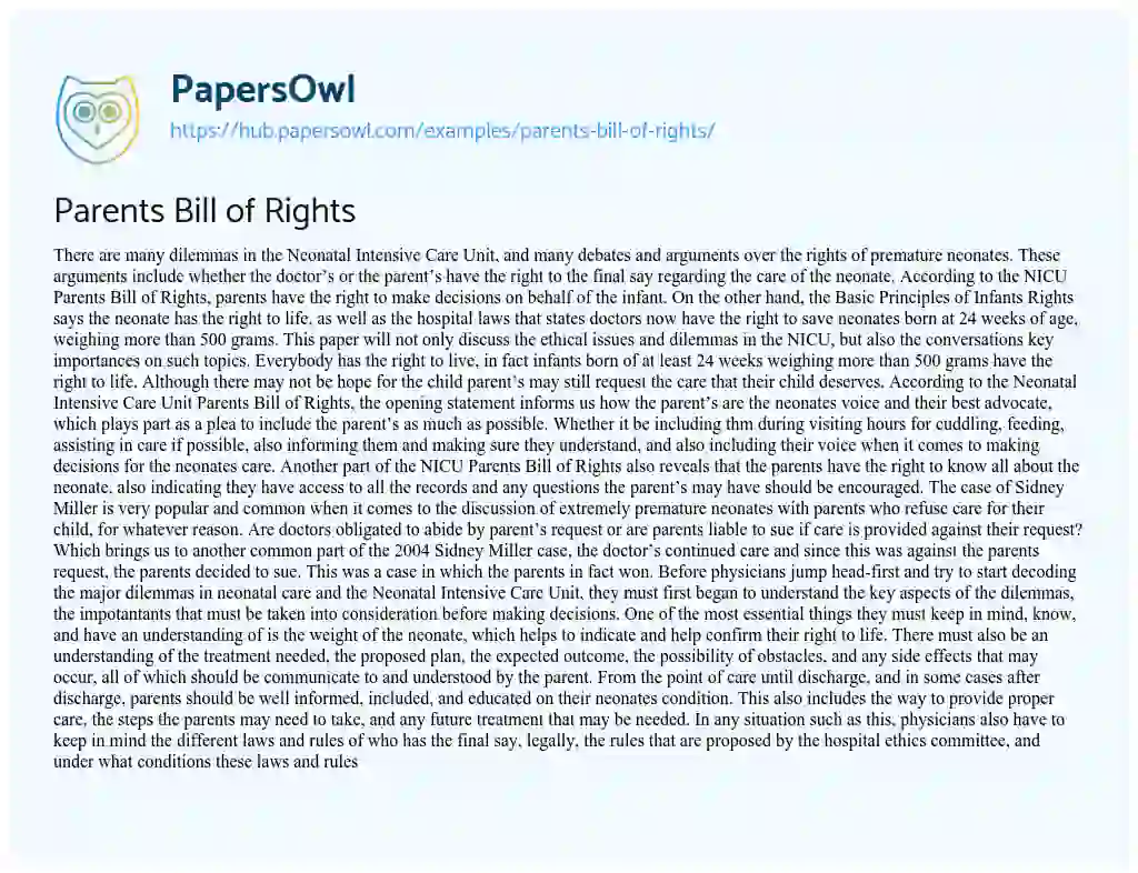 Essay on Parents Bill of Rights