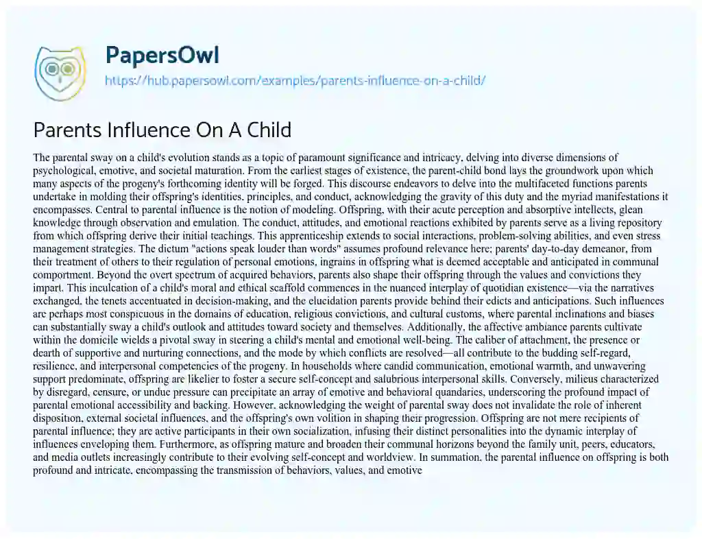 Essay on Parents Influence On A Child