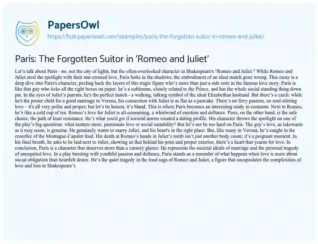 Essay on Paris: The Forgotten Suitor in ‘Romeo and Juliet’