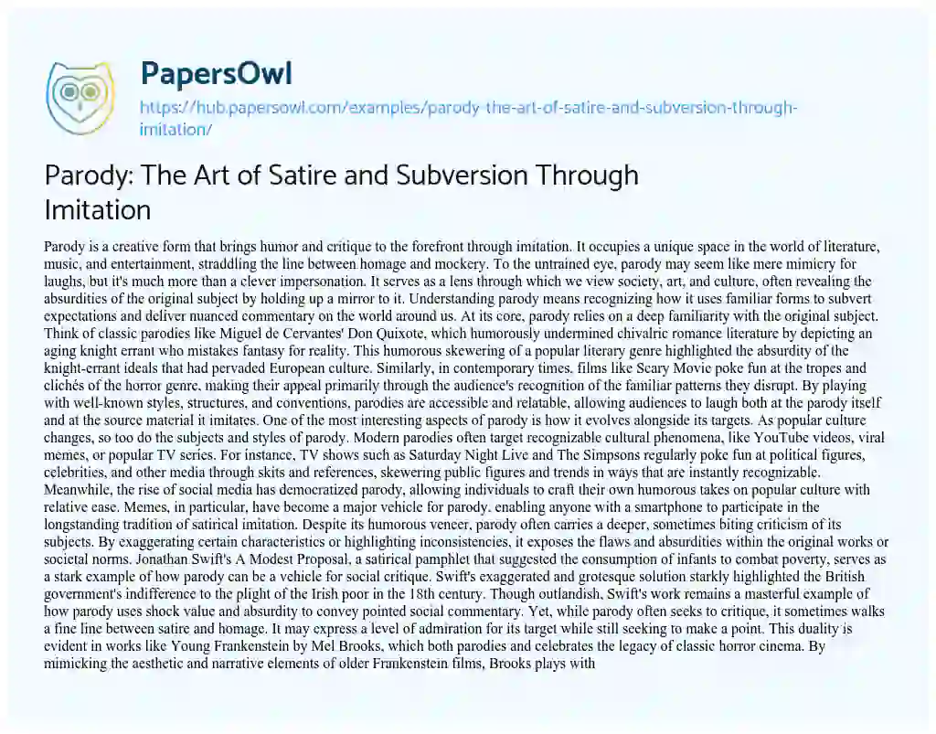 Essay on Parody: The Art of Satire and Subversion Through Imitation