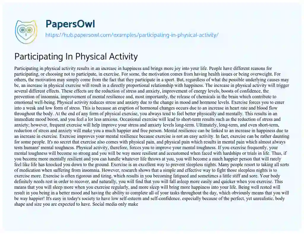 Essay on Participating In Physical Activity